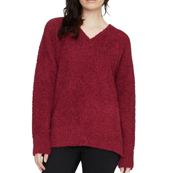 Sanctuary V-Neck Cozy Teddy Sweater In Red Garnet - Picture 1 of 7